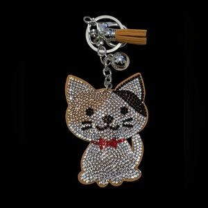 Sparkling Cat Keychain with Rhinestones